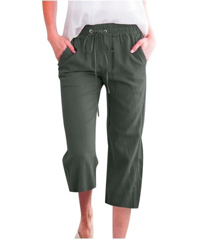 Linen Pants Women Petite, Womens Summer Plus Size Wide Leg Capri Pants Casual Elastic with Pockets Loose Pants Z1-army Green ...