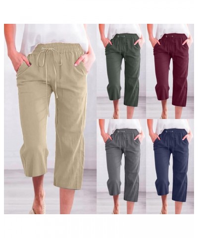 Linen Pants Women Petite, Womens Summer Plus Size Wide Leg Capri Pants Casual Elastic with Pockets Loose Pants Z1-army Green ...