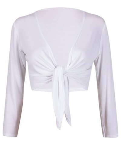 Women's Long Sleeve Bolero Crop Cardigan Tie Shrug White $9.77 Sweaters
