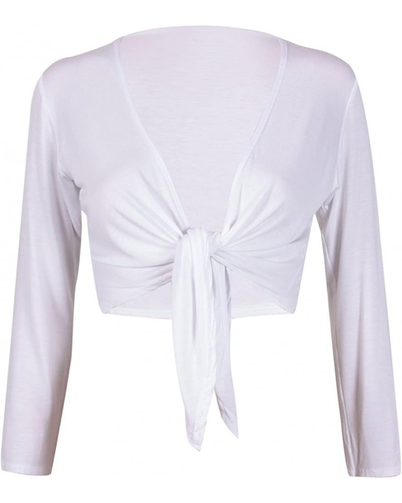 Women's Long Sleeve Bolero Crop Cardigan Tie Shrug White $9.77 Sweaters