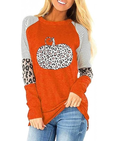 Womens Long Sleeve Halloween Shirt Hocus Pocus Shirts Thanksgiving Pumpkin Leopard Stripe Graphic Fall Tops 1 Orange $7.01 T-...