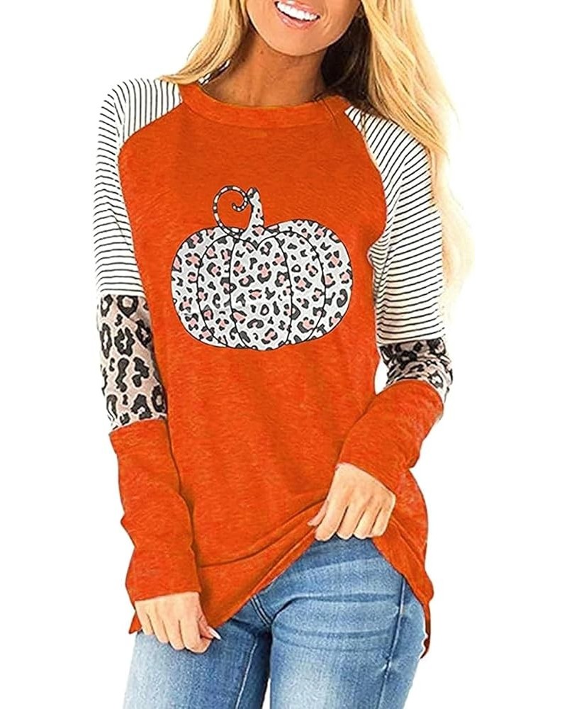 Womens Long Sleeve Halloween Shirt Hocus Pocus Shirts Thanksgiving Pumpkin Leopard Stripe Graphic Fall Tops 1 Orange $7.01 T-...