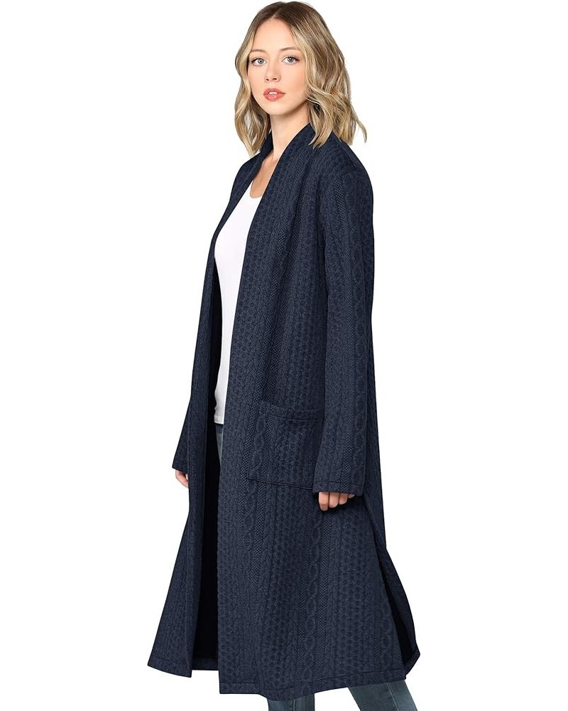 Women's Casual Cozy Braided Open Front Long Pocket Cardigan Sweater Wsk2331_navy $13.61 Sweaters