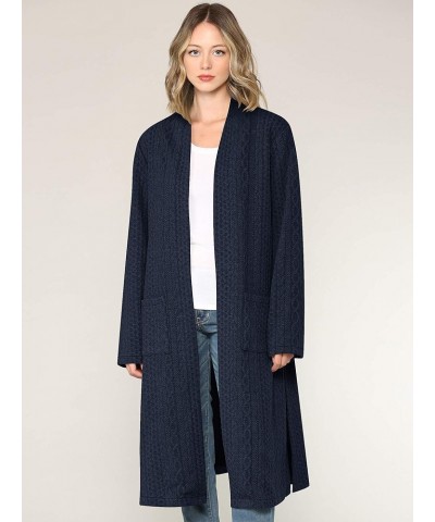 Women's Casual Cozy Braided Open Front Long Pocket Cardigan Sweater Wsk2331_navy $13.61 Sweaters