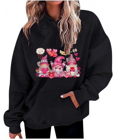 Valentines Day Sweatshirts for Women Red Heart Gnome Printed Long Sleeve Hoodies Cute Valentines Clothes A02-black $9.59 Acti...