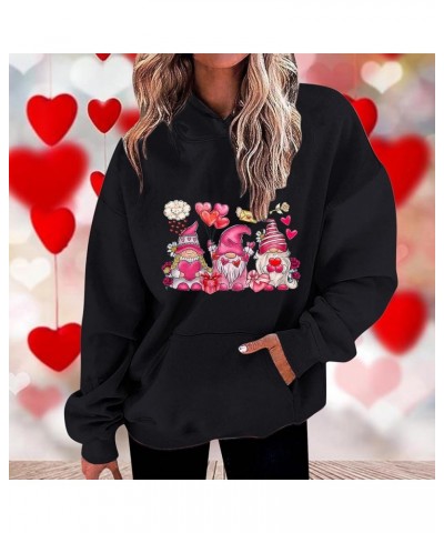 Valentines Day Sweatshirts for Women Red Heart Gnome Printed Long Sleeve Hoodies Cute Valentines Clothes A02-black $9.59 Acti...