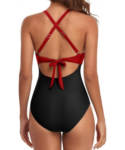 Women's One Piece Swimsuits Tummy Control Cutout High Waisted Bathing Suit Wrap Tie Back 1 Piece Swimsuit Black Red $24.35 Sw...