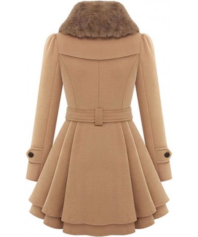 Women's Lapel Pleated Coats Bow Tie Belted Jacket Long Sleeve Button Winter Tweed Coats Khaki $22.05 Jackets