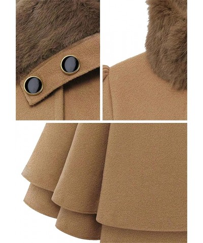 Women's Lapel Pleated Coats Bow Tie Belted Jacket Long Sleeve Button Winter Tweed Coats Khaki $22.05 Jackets