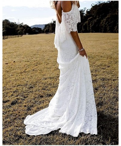 Women's Elegant Beach Wedding Dresses for Bride 2023 Lace Bohemian Wedding Dresses Long Satin Bridal Gowns G-ivory $43.73 Dre...