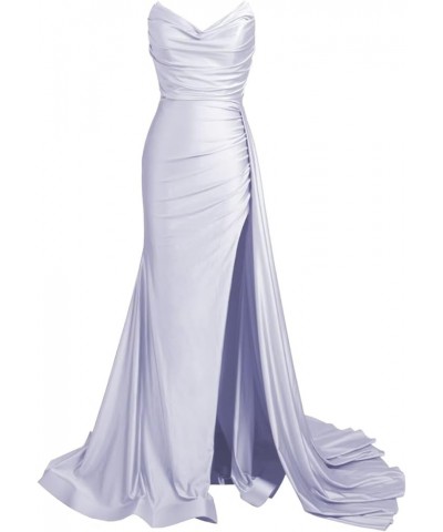 Strapless Mermaid Prom Dresses Long Formal Dress Wrap Satin Ruched Evening Gowns with Slit for Women Lavender $36.12 Dresses