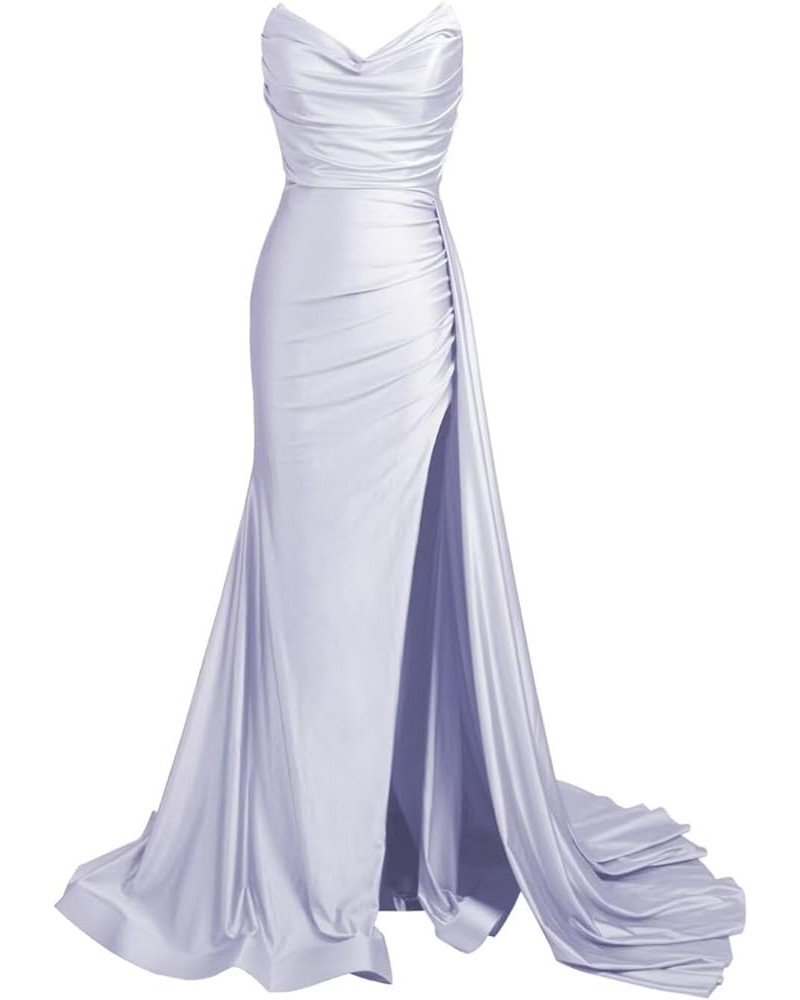 Strapless Mermaid Prom Dresses Long Formal Dress Wrap Satin Ruched Evening Gowns with Slit for Women Lavender $36.12 Dresses