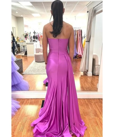 Strapless Mermaid Prom Dresses Long Formal Dress Wrap Satin Ruched Evening Gowns with Slit for Women Lavender $36.12 Dresses