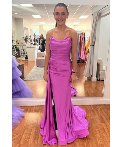 Strapless Mermaid Prom Dresses Long Formal Dress Wrap Satin Ruched Evening Gowns with Slit for Women Lavender $36.12 Dresses