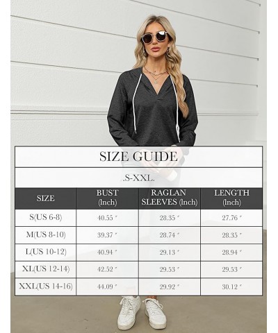 2 Pack Women Long Sleeve V Neck Hoodies Drawstring Loose Fit Hooded Tops Casual Solid Color Pullover Sweatshirts Dark Gray, B...