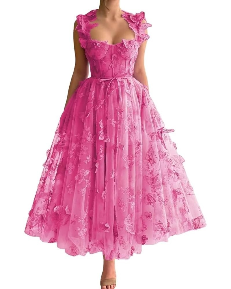 3D Flowers Homecoming Dresses for Teens Tulle Lace Appliques Sweetheart Short Prom Cocktail Dress 2023 A-hot-pink $28.67 Dresses