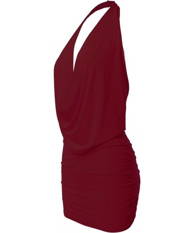 Women's Deep Sexy V-Neck Halter Backless Party Club Mini Dress (S-3XL) Burgundy $12.38 Dresses