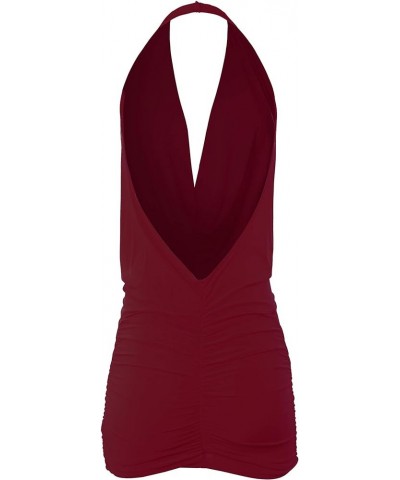 Women's Deep Sexy V-Neck Halter Backless Party Club Mini Dress (S-3XL) Burgundy $12.38 Dresses