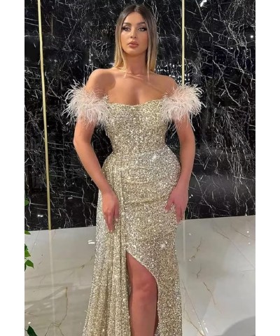 Women's Sequin Mermaid Long Feather Prom Dress 2023 Backless Formal Party Dress White $34.40 Dresses