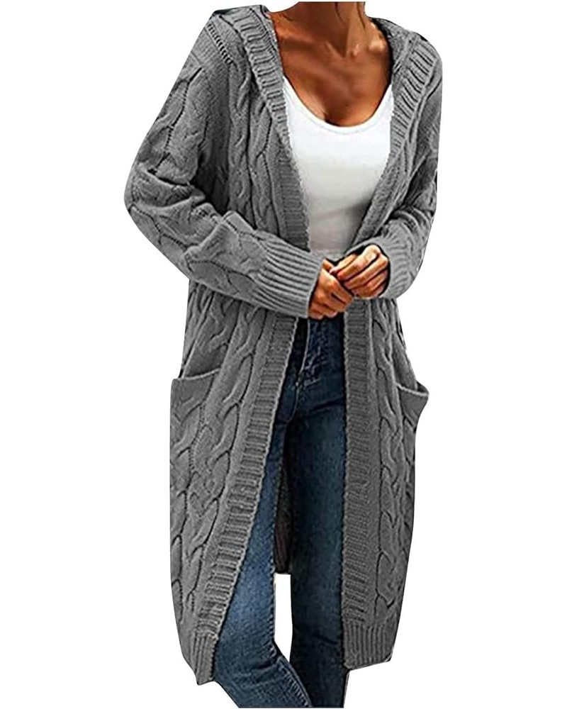 Long Cardigan Sweaters for Women Trendy Plus Size Chunky Cable Knit Coats with Pocket Fall Winter Open Front Cardigans 09*gra...