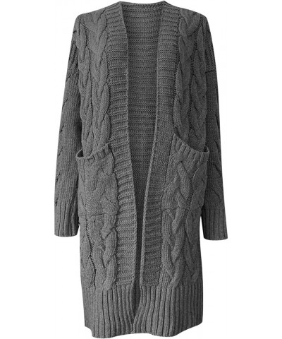 Long Cardigan Sweaters for Women Trendy Plus Size Chunky Cable Knit Coats with Pocket Fall Winter Open Front Cardigans 09*gra...