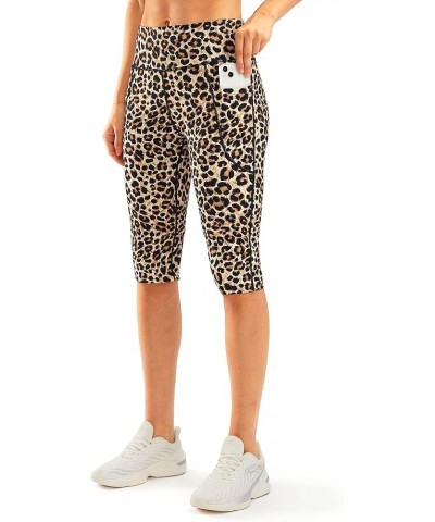 Women's Knee Length Capri Leggings with Pockets High Waisted Workout Exercise Yoga Capris Pants for Women Leopard $15.59 Legg...