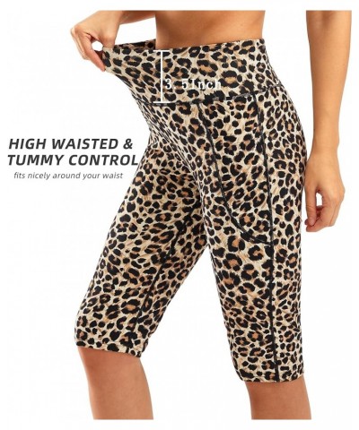 Women's Knee Length Capri Leggings with Pockets High Waisted Workout Exercise Yoga Capris Pants for Women Leopard $15.59 Legg...