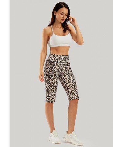 Women's Knee Length Capri Leggings with Pockets High Waisted Workout Exercise Yoga Capris Pants for Women Leopard $15.59 Legg...