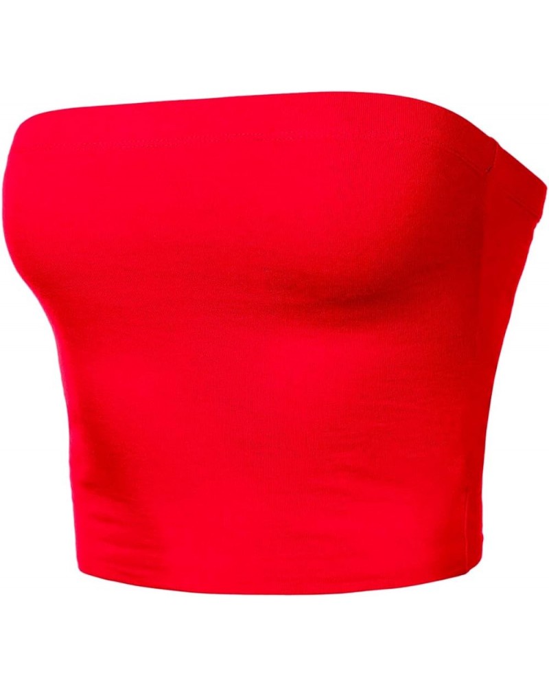 Women's Tube Crop Tops Strapless Cute Sexy Cotton Tops 863-classic Red $7.40 Tanks