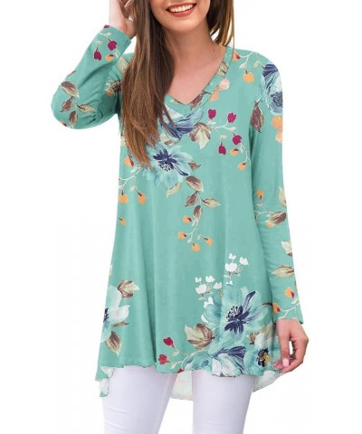 Women's Fall Long Sleeve V-Neck T-Shirt Sleepwear Tunic Tops Blouse Shirts 53 Flower Mint Green $16.95 Tops