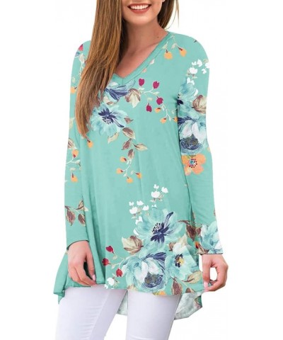 Women's Fall Long Sleeve V-Neck T-Shirt Sleepwear Tunic Tops Blouse Shirts 53 Flower Mint Green $16.95 Tops