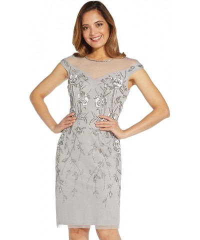 Women's Beaded Short Dress Bridal Silver $54.05 Dresses
