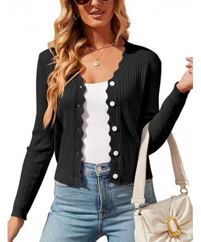 Womens Cropped Cardigan Knit Shrugs for Dresses Tops V Neck Button Down Cardigans Sweaters Black $12.50 Sweaters