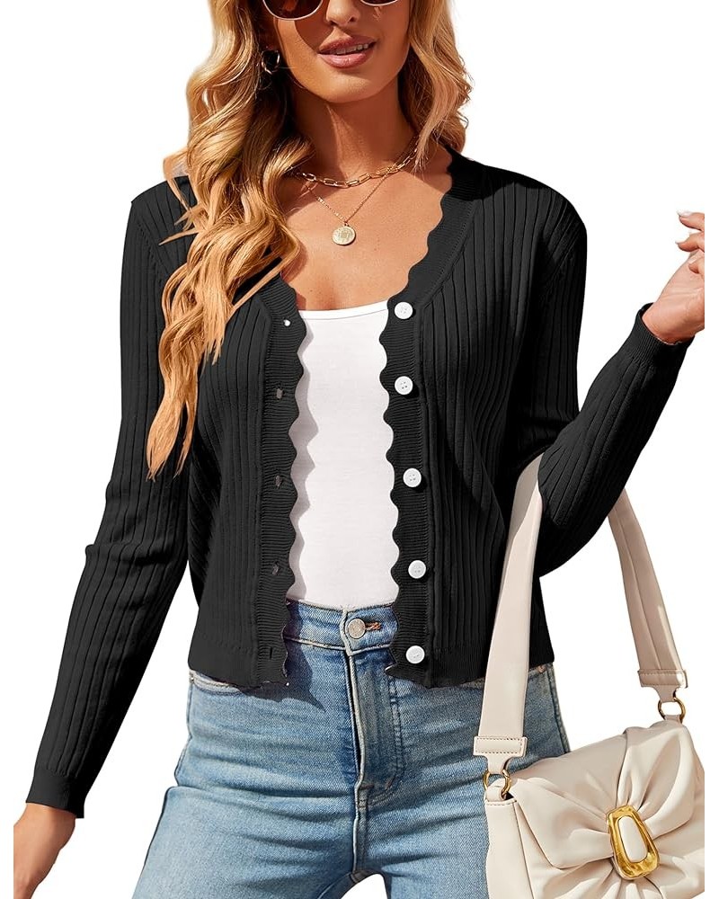 Womens Cropped Cardigan Knit Shrugs for Dresses Tops V Neck Button Down Cardigans Sweaters Black $12.50 Sweaters