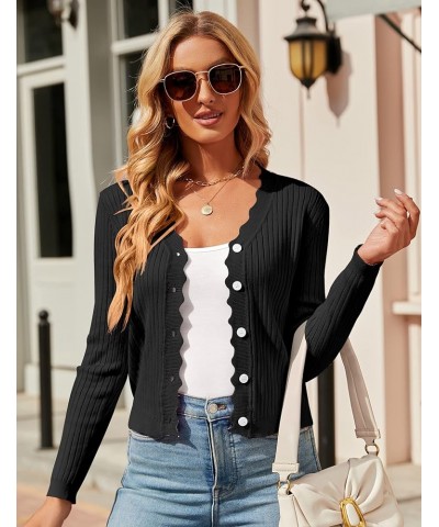 Womens Cropped Cardigan Knit Shrugs for Dresses Tops V Neck Button Down Cardigans Sweaters Black $12.50 Sweaters