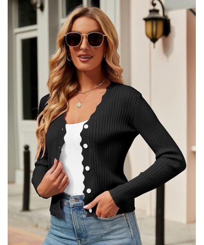 Womens Cropped Cardigan Knit Shrugs for Dresses Tops V Neck Button Down Cardigans Sweaters Black $12.50 Sweaters