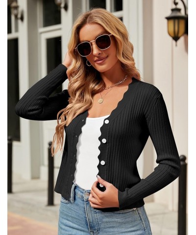 Womens Cropped Cardigan Knit Shrugs for Dresses Tops V Neck Button Down Cardigans Sweaters Black $12.50 Sweaters