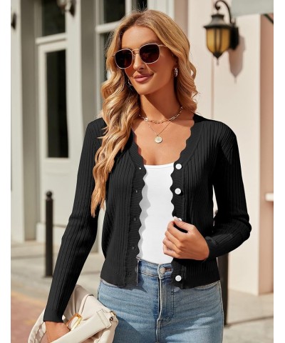 Womens Cropped Cardigan Knit Shrugs for Dresses Tops V Neck Button Down Cardigans Sweaters Black $12.50 Sweaters