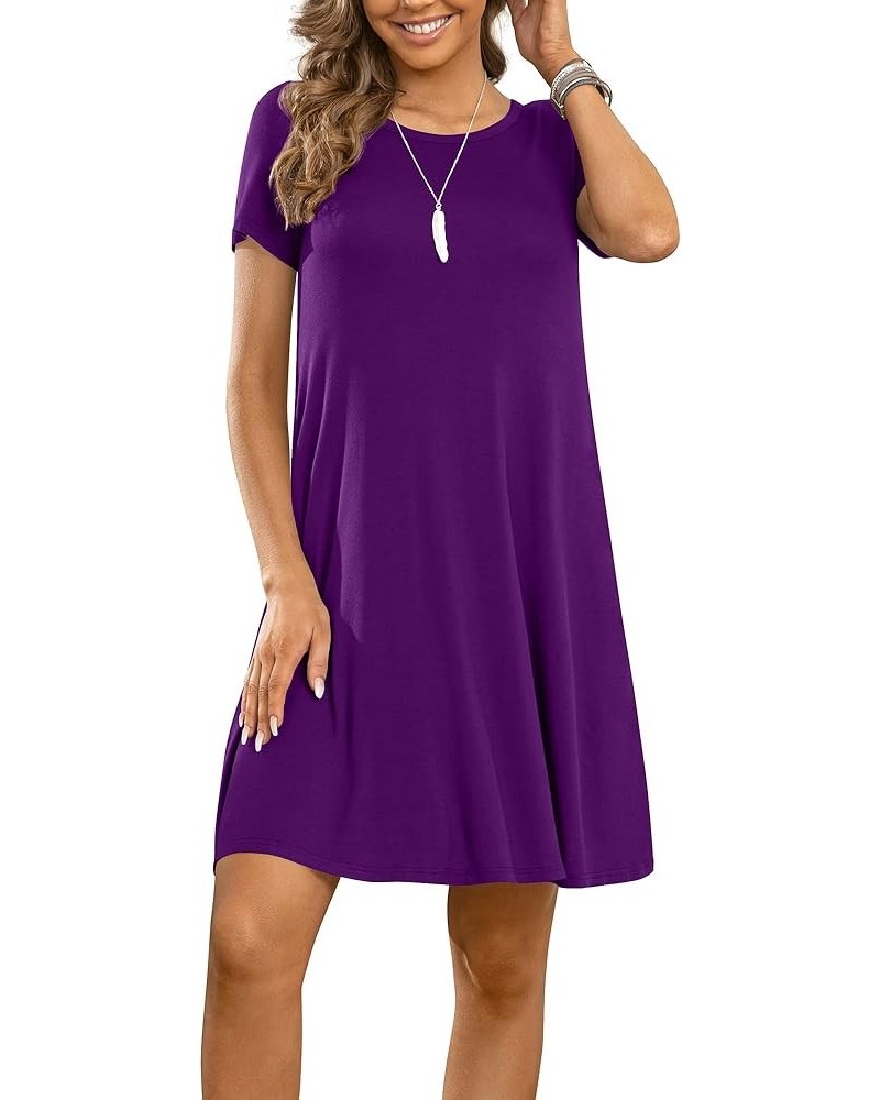 Women's Summer Casual Tshirt Dresses Short Sleeve Cover ups Beach Loose Dress 2 Purple $19.46 Swimsuits