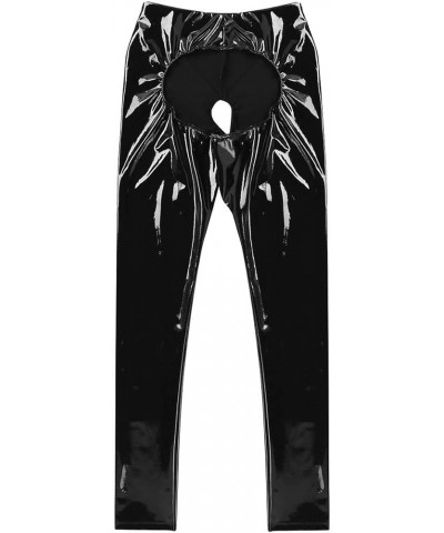 Women's Shiny Faux Leather Open Crotch Butt Legging Skinny Latex Pants PU Tight Trousers Black $11.96 Leggings