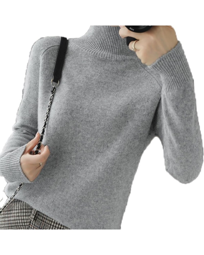 Autumn Winter Cashmere Turtleneck Sweater Solid Color Thickened Knitted Bottoming Long Sleeve Pullover Grey $12.96 Sweaters