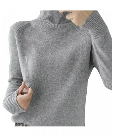 Autumn Winter Cashmere Turtleneck Sweater Solid Color Thickened Knitted Bottoming Long Sleeve Pullover Grey $12.96 Sweaters
