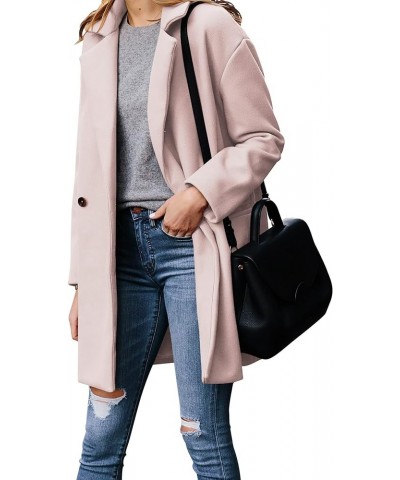 Women's Wool Blend Pea Coats Jackets Notched Lapel Single Breasted Overcoats Mid Length Casual Outerwear 1 Pink $26.95 Coats