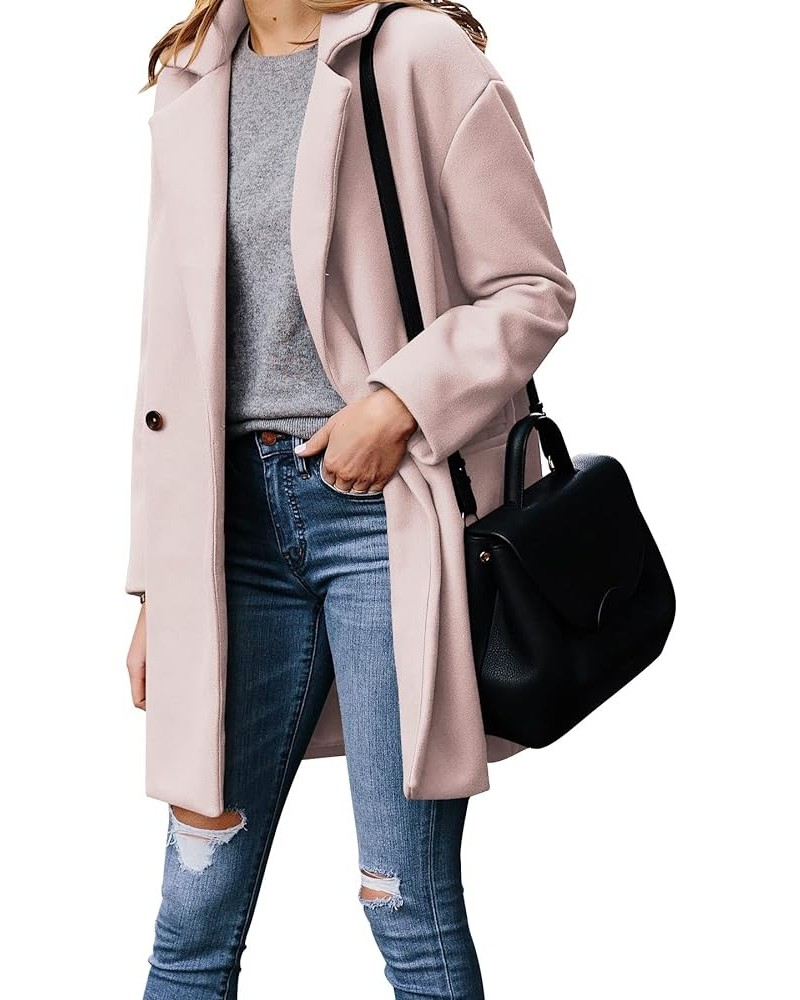 Women's Wool Blend Pea Coats Jackets Notched Lapel Single Breasted Overcoats Mid Length Casual Outerwear 1 Pink $26.95 Coats