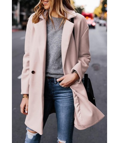 Women's Wool Blend Pea Coats Jackets Notched Lapel Single Breasted Overcoats Mid Length Casual Outerwear 1 Pink $26.95 Coats