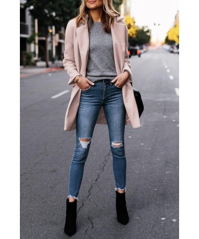 Women's Wool Blend Pea Coats Jackets Notched Lapel Single Breasted Overcoats Mid Length Casual Outerwear 1 Pink $26.95 Coats