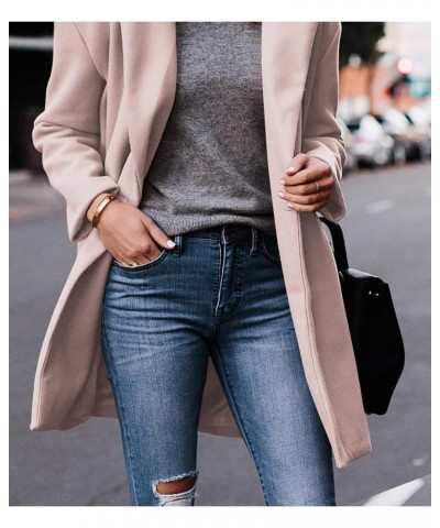 Women's Wool Blend Pea Coats Jackets Notched Lapel Single Breasted Overcoats Mid Length Casual Outerwear 1 Pink $26.95 Coats