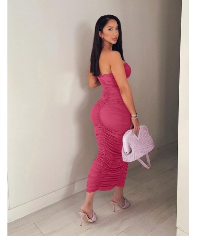 Women's Sexy Ruched Strapless Bodycon Tube Maxi Long Club Dress Rose $15.51 Dresses