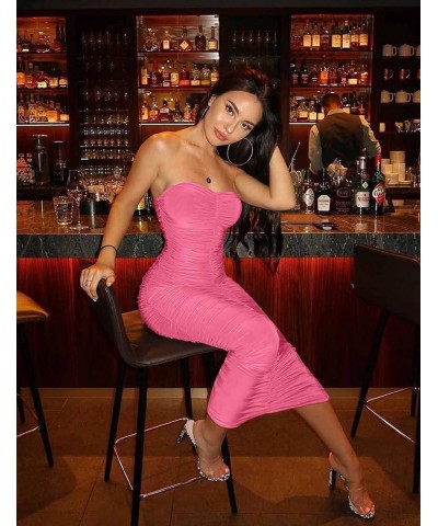 Women's Sexy Ruched Strapless Bodycon Tube Maxi Long Club Dress Rose $15.51 Dresses