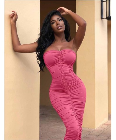 Women's Sexy Ruched Strapless Bodycon Tube Maxi Long Club Dress Rose $15.51 Dresses